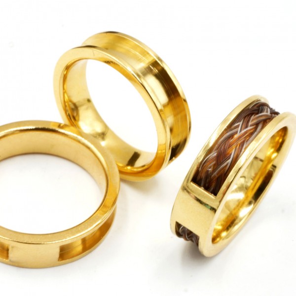 Edelstahl Ring golden 6mm mit 4mm Nut und Brücke. Für Pferdehaar Schmuck