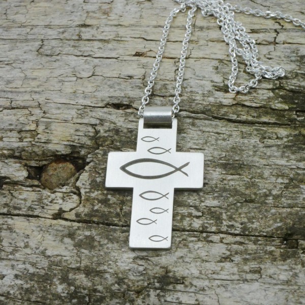 Kreuz: Ein Schwarm voller Frieden, Liebe, Glaube und Hoffnung, persönlichem Text, 925 Silber, flach